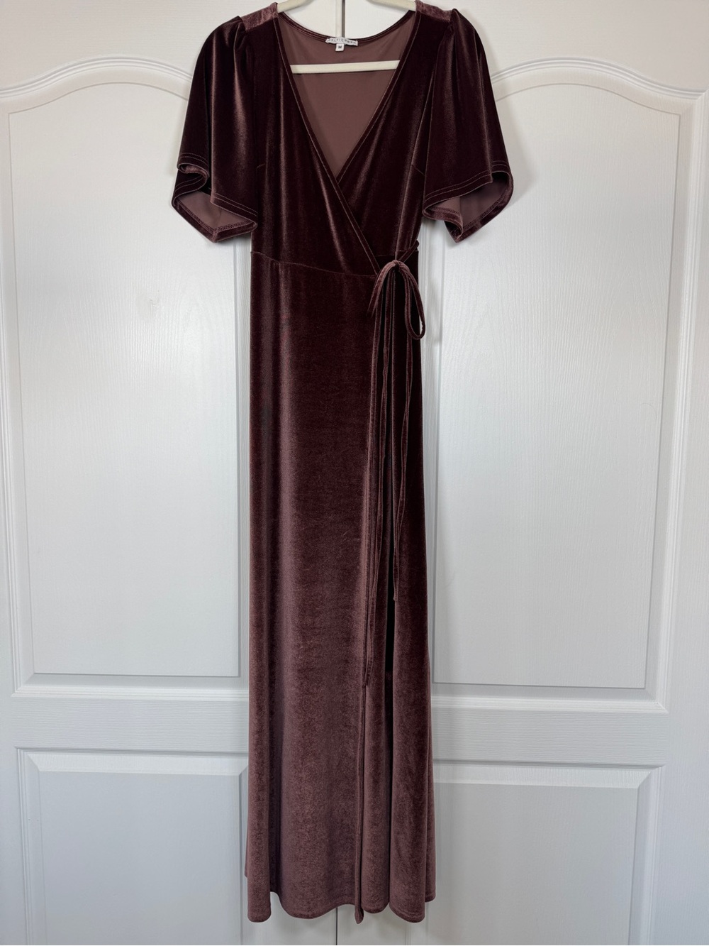 Baltic Born Katelyn Clove Velvet Maxi Wrap Dress Mauve Brown Wedding Guest - Picture 5 of 15